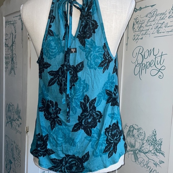 Billabong Turquoise & Black Rose adjustable tank top - Picture 2 of 8